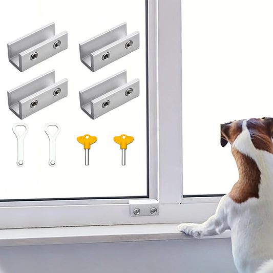 4 Pack Sliding Window Locks with Key for Vertical Horizontal Sliding Windows Doors-Silver
