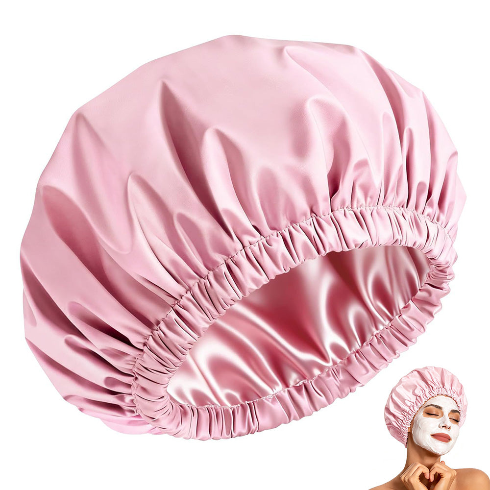 Water-Resistant Double-Layer Shower Cap - Pink