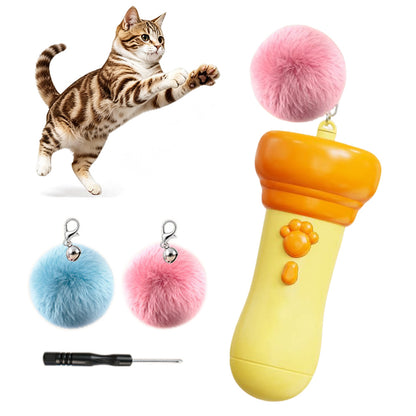 Cat Teaser Launcher with Retractable Cord and 2 Plush Balls - Orange
