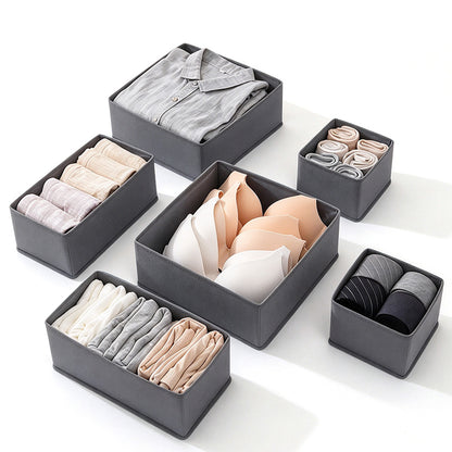 6 Piece Foldable Nonwoven Drawer Organizer Bins with Zippers - Grey