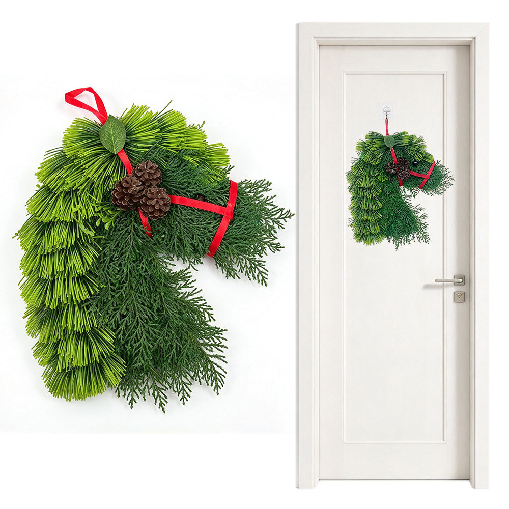 Artificial Horse Head Shaped Christmas Wreath for  Wall Decor - Style1