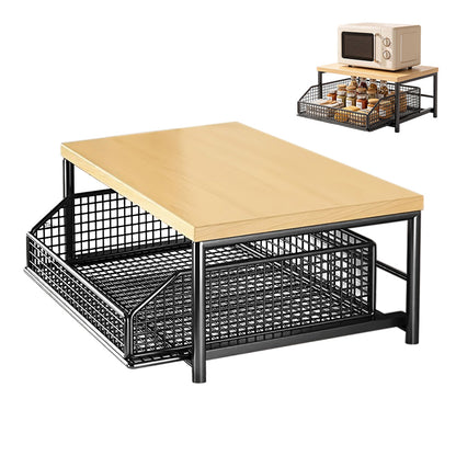 Kitchen Countertop Riser Storage Rack with Pull Out Drawer Basket - Black