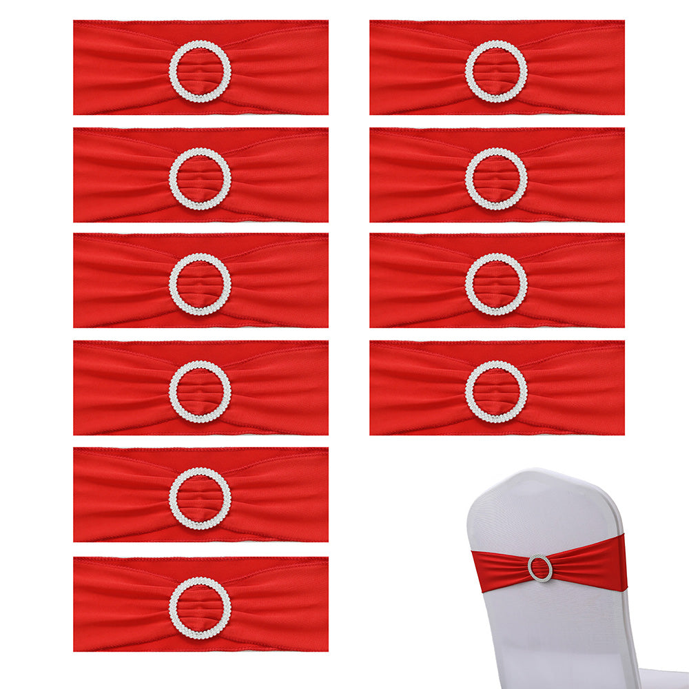 Elastic Chair Sashes Bows with Buckle Spandex Chair Bands - Red