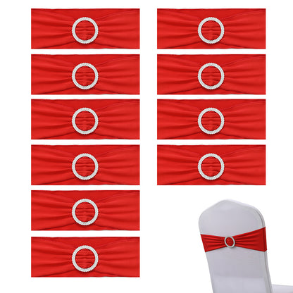 Elastic Chair Sashes Bows with Buckle Spandex Chair Bands - Red