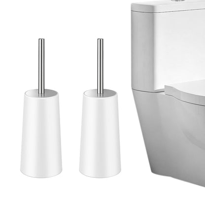 2 Pack Toilet Brush Set with Stainless Steel Handle and Holder - White
