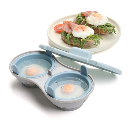 Double Layer Microwave Egg Cooker and Poached Egg Steamer - Blue
