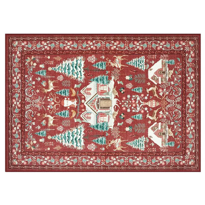 Christmas Floor Mat Vintage Xmas House Area Rug for Living Room Red 120x80cm