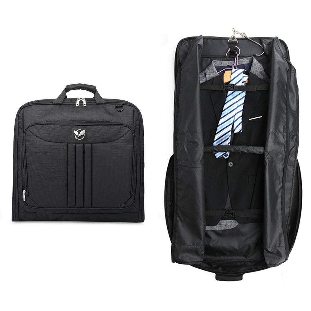 Foldable Garment Bag with Hanger and Shoulder Strap - Black