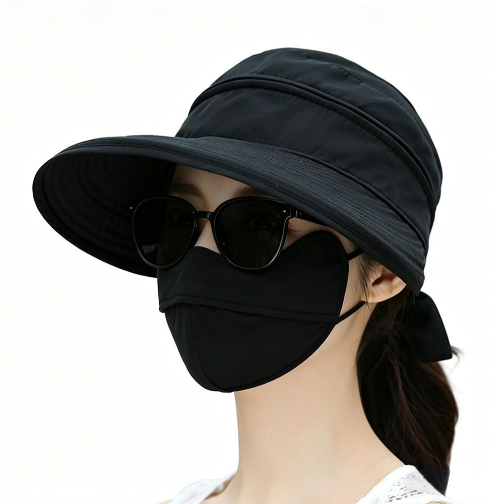 2 in 1 Detachable Zipper Wide Brim Sun Hat for Women - Black