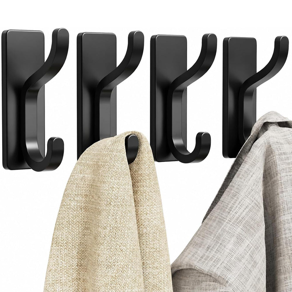 4 Piece Stainless Steel Double Adhesive Hooks - Black