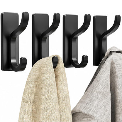 4 Piece Stainless Steel Double Adhesive Hooks - Black