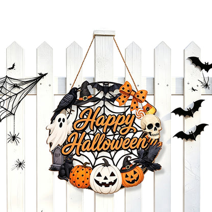 2 Pack Engineered Wood Halloween Ghost Pumpkin Hanging Door Signs - Happy Halloween