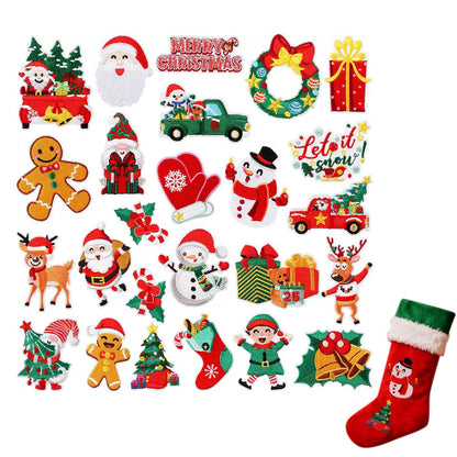 32 Piece Christmas Embroidered Iron-On Letter and Pattern Patch Set