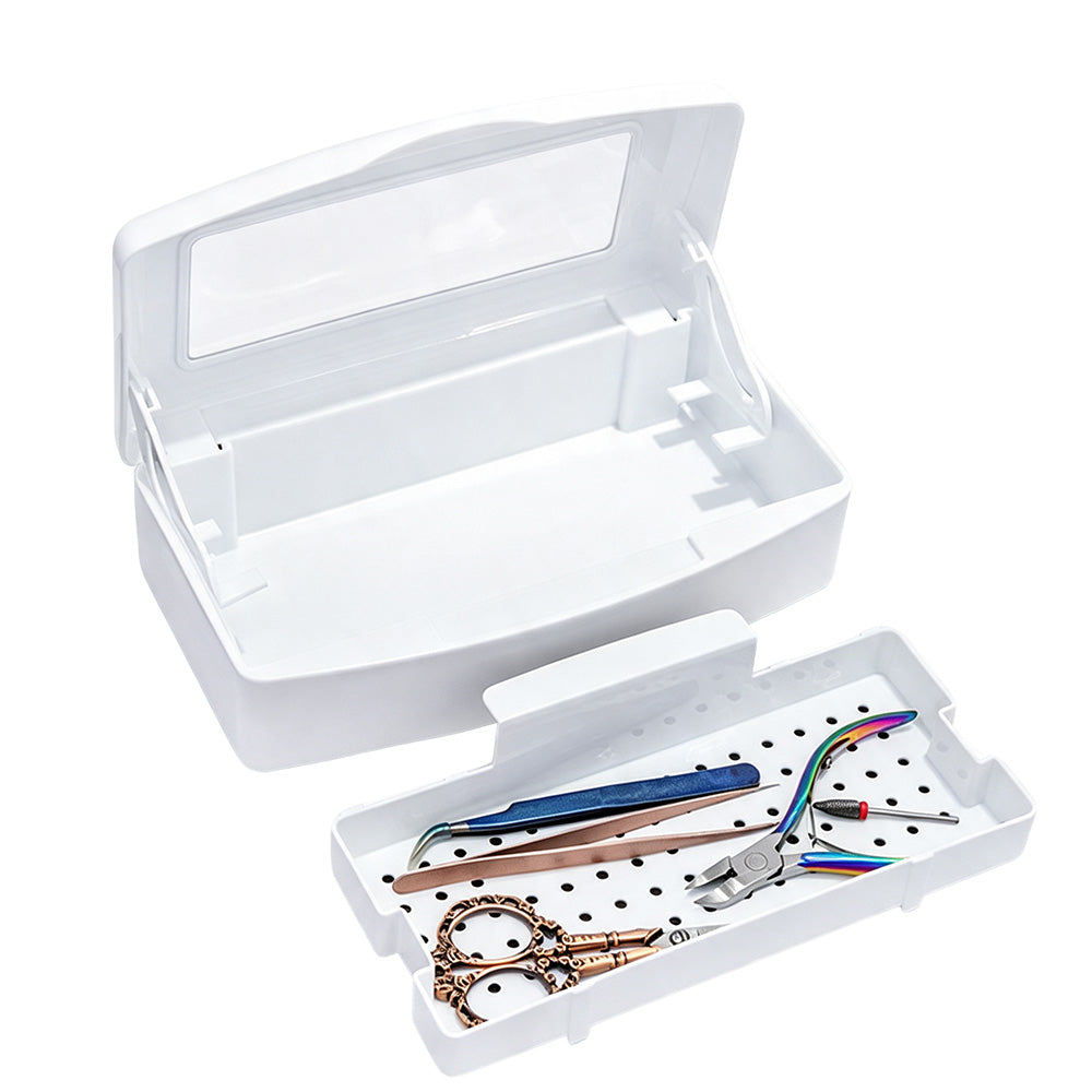 ABS Nail Tool Cleaning Soaking Cleaning Box with Lift Up Filter Tray - White