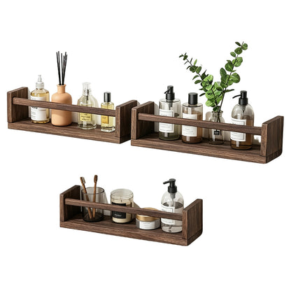 3 Pack Floating Wall Mounted Book Display Shelves - Brown