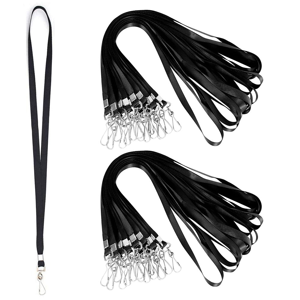 50 Flat ID Badge Lanyards with 360 Degree Swivel Hooks - Black