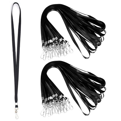 50 Flat ID Badge Lanyards with 360 Degree Swivel Hooks - Black