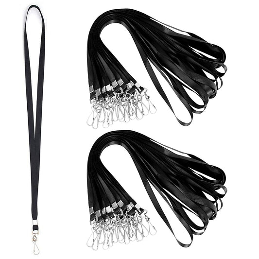 50 Flat ID Badge Lanyards with 360 Degree Swivel Hooks - Black