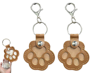 2PCS Pet Paw Shaped Key Chain Pet Fur Key Chain Pet Memorial Gift Key Ring-Camel
