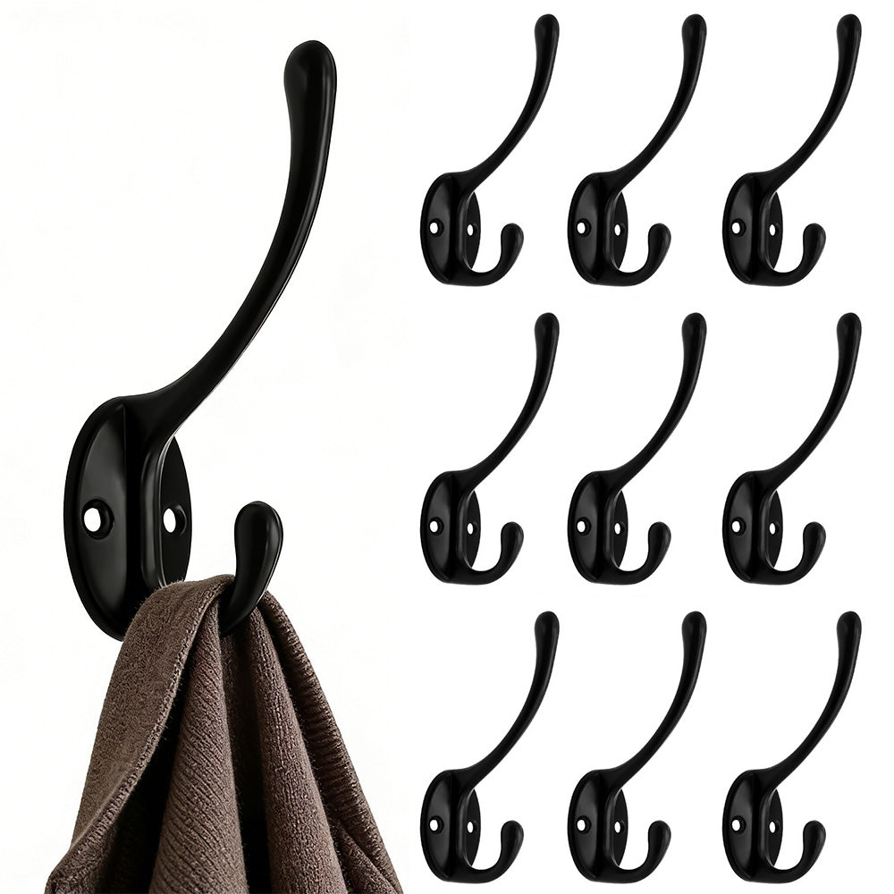 10Pcs Coat Hooks Wall Hooks Mounted Farmhouse Coat Hangers for Bags Caps Keys-Black