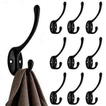 10Pcs Coat Hooks Wall Hooks Mounted Farmhouse Coat Hangers for Bags Caps Keys-Black
