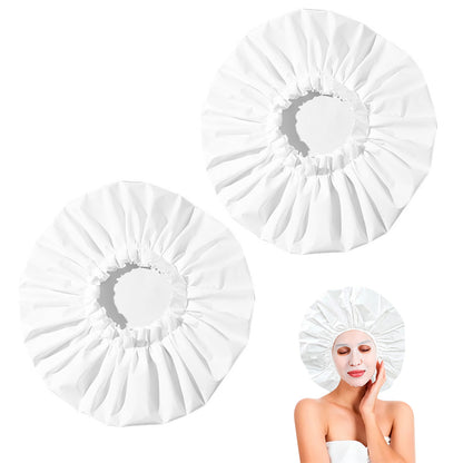 2 Piece PEVA Shower Caps for Long Hair - White