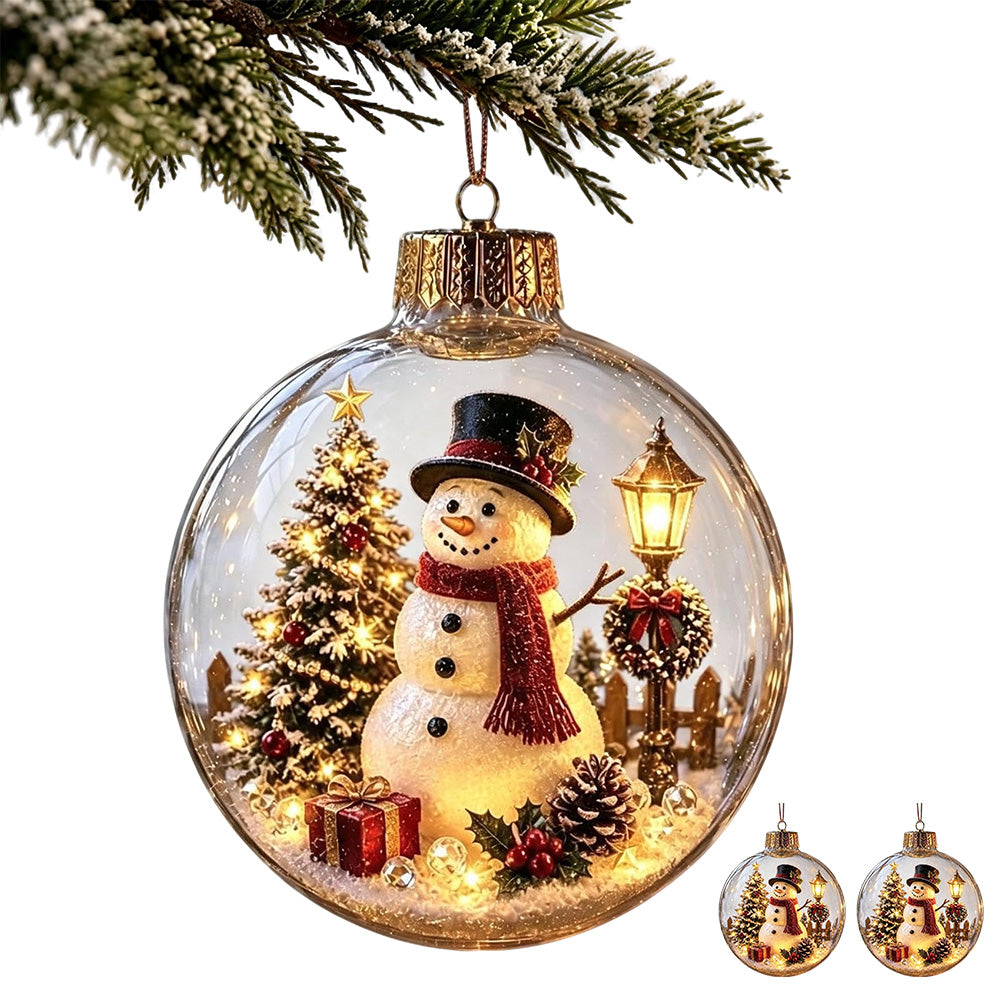 2 Pack 8cm Clear Plastic Fillable Christmas Ball Ornaments - Snowman