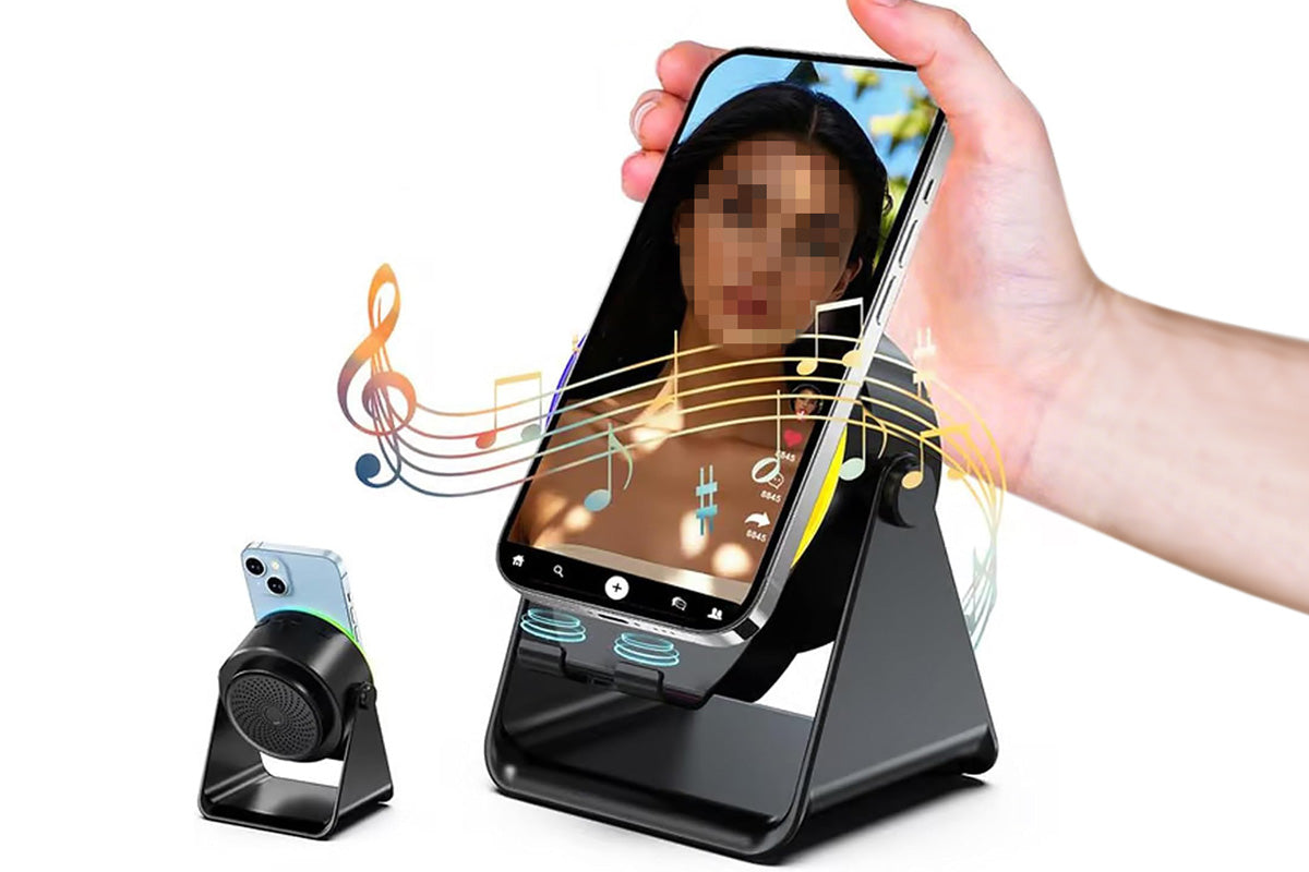 4 in 1 Wireless Speaker Bluetooth Speaker with 360 Adjustable Phone Holder-Black