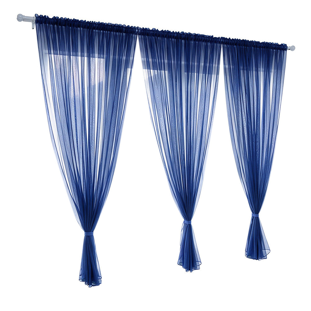 3 Piece Polyester Sheer Rod Pocket Curtains for Window Door  Divider - Blue
