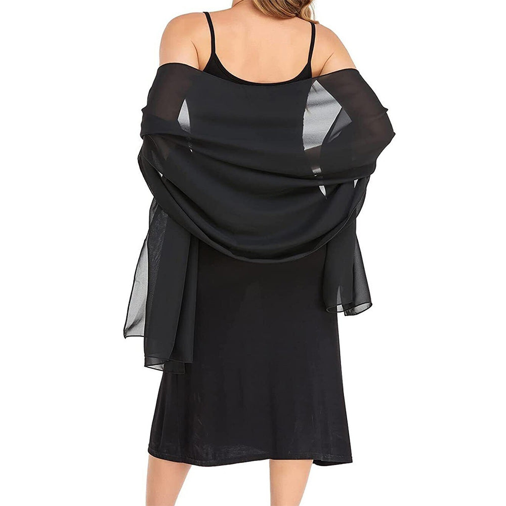 Chiffon Evening Dress Shawl for Weddings Parties - Black