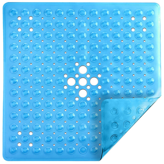 Large Non Slip Shower Mat with Drain Holes Square Shower Mat-Blue