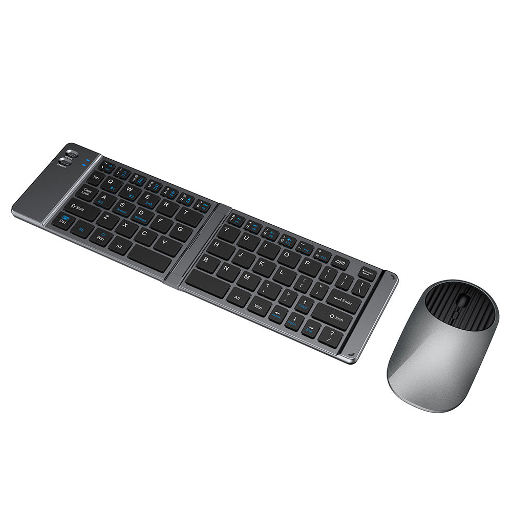 Foldable Wireless Keyboard Mouse Set Tri-Mode Bluetooth 2.4G Rechargeable - Dark Grey