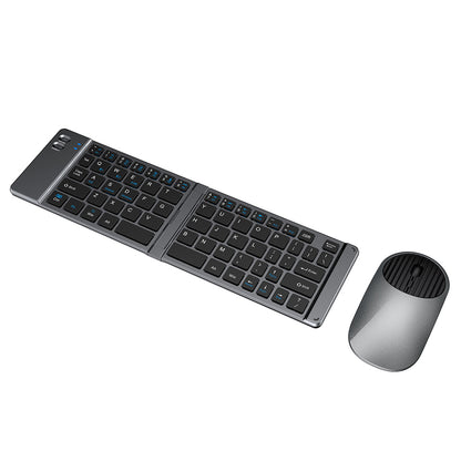 Foldable Wireless Keyboard Mouse Set Tri-Mode Bluetooth 2.4G Rechargeable - Dark Grey
