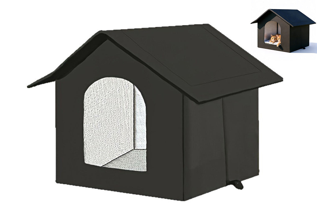 All Season Outdoor Cat House Self-Warming Shelter for Cats & Small Pets -Black