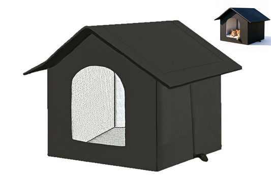All Season Outdoor Cat House Self-Warming Shelter for Cats & Small Pets -Black