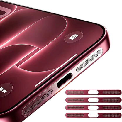 4Piece Metal Dust Mesh Covers for iPhone 18 Pro 18 Pro Max - Wine Red