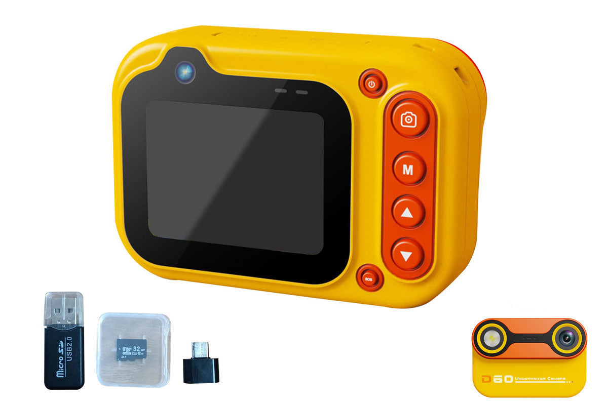 Swimming Camera Kids Digital Underwater Dual-Screen Camera for Swimming Sports Shoots-Yellow Color