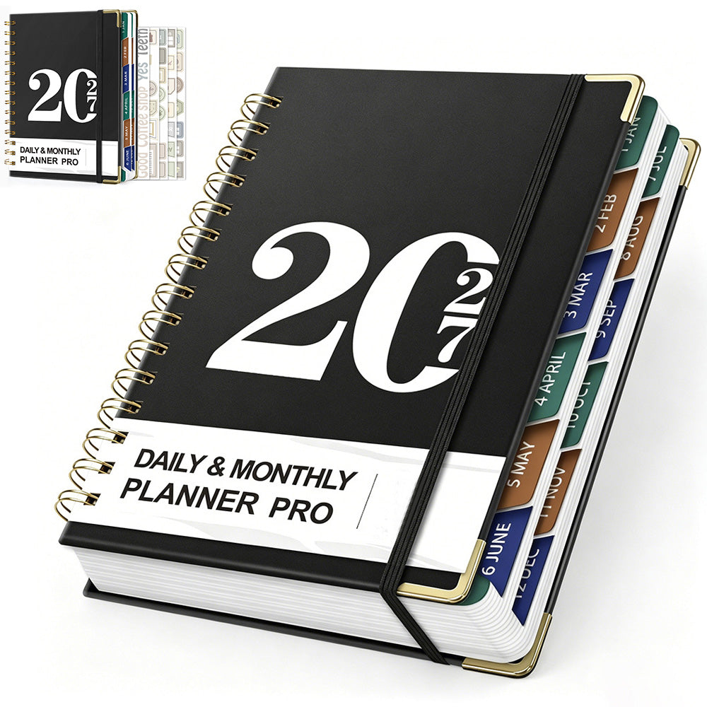 2027 A5 Hardcover Weekly Planner Calendar Notebook January to December - Black