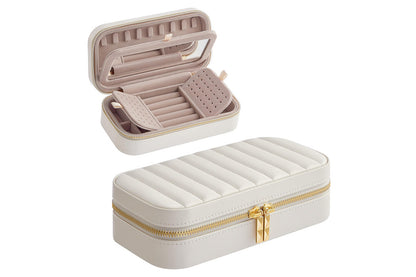 Travel Jewelry Case Jewelry Box Organizer With Mirror Display Case Storage-White