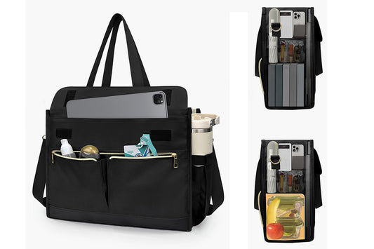 Lunch Tote Bag With Insulated Lunch Box Compartment For Travel And Leisure-Black