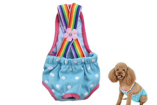 Cute Harness Female Dog Sanitary Pants Reusable Menstrual Diaper-Blue