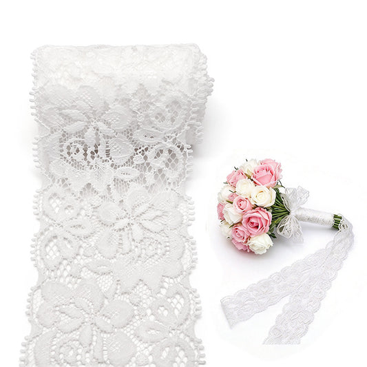 10 Yards Elastic Floral Lace Trim Stretch Ribbon for Sewing and DIY Crafts - White