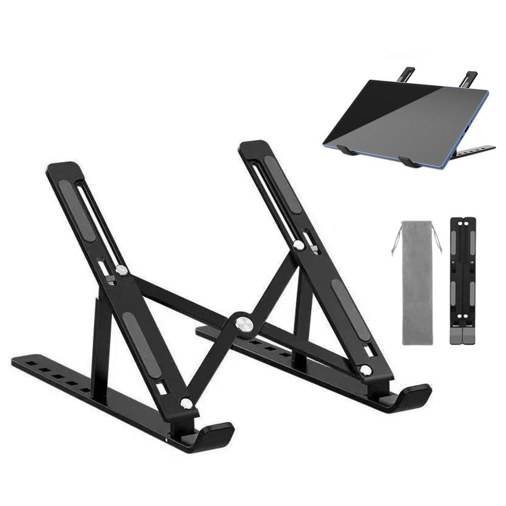 Foldable Aluminum Laptop Tablet Stand with 6 Height Levels - Black