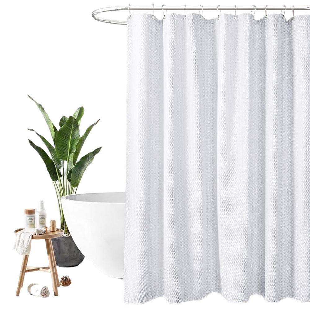Waffle Weave Water Resistant Shower Curtain - White