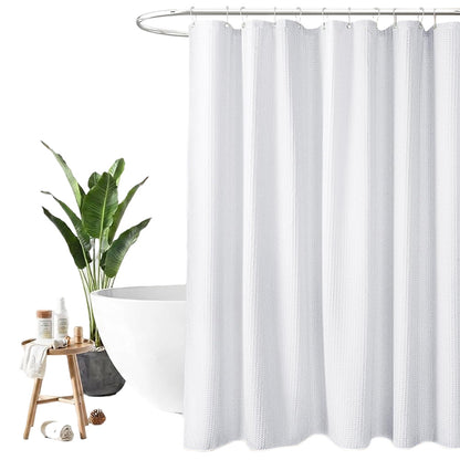 Waffle Weave Water Resistant Shower Curtain - White