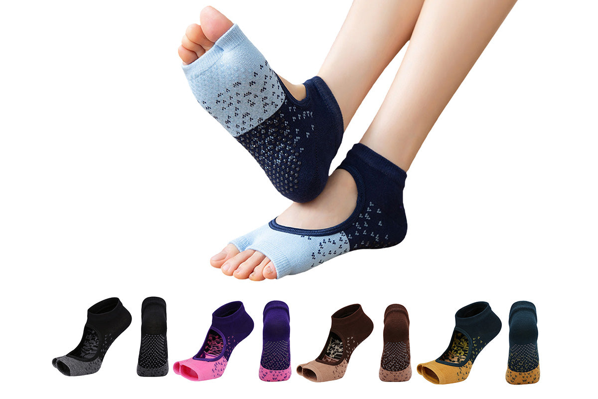 5 Pairs Non Slip Toeless Yoga Socks for Pilates Ballet Dance Barefoot Workout Grips