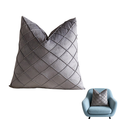 Velvet Rhombus Pleated Cushion Cover for Sofa Bedroom and Window Seat - Grey