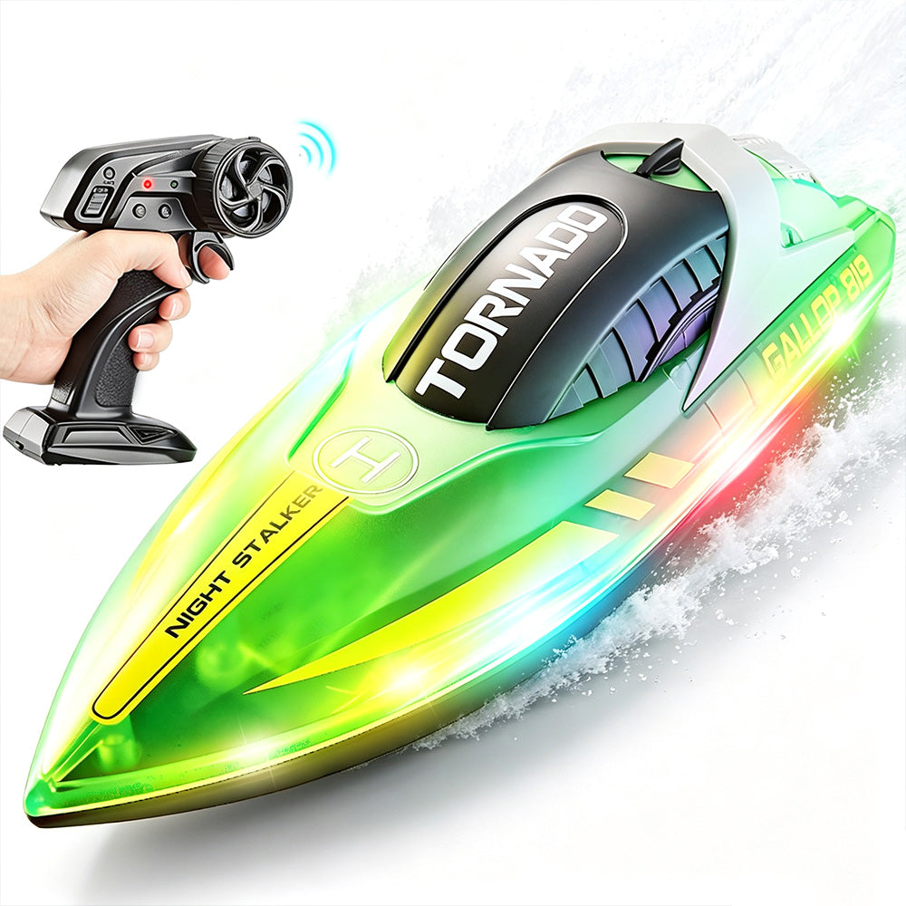 Remote Control Boat with Color LED Lights for Pool Lake - Green