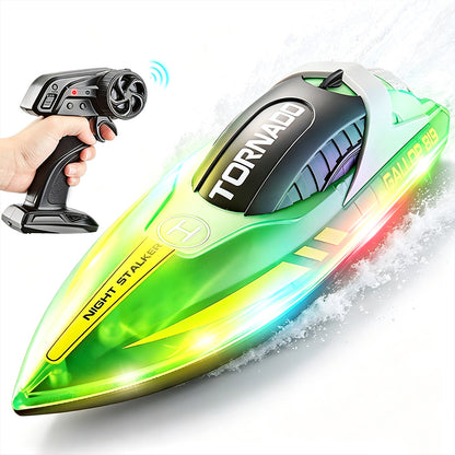 Remote Control Boat with Color LED Lights for Pool Lake - Green