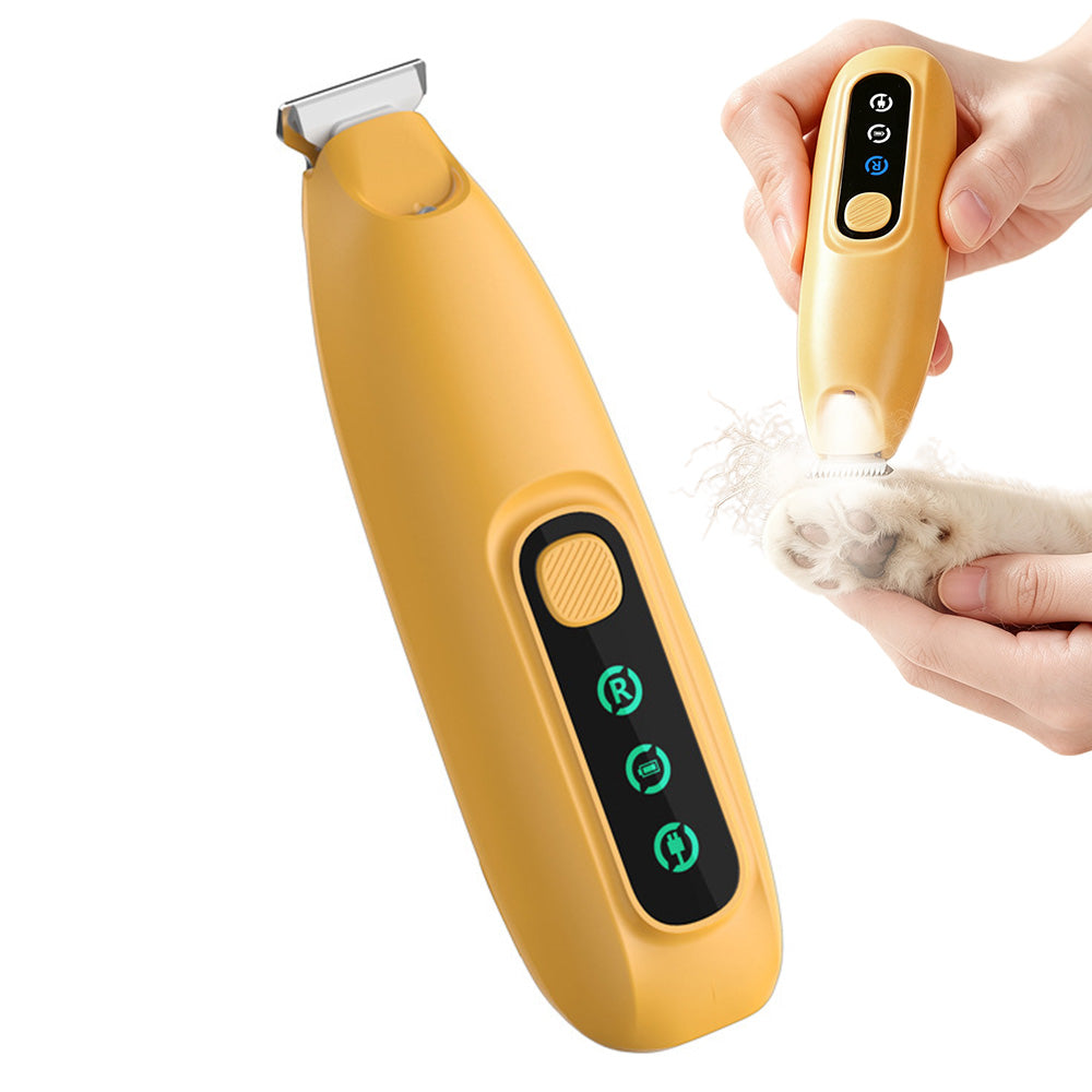 Pet Electric Paw Hair Trimmer with 18mm Ceramic Blade and LED Light - Orange